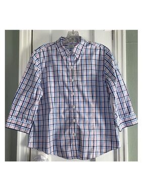 L.L. Bean Women’s Blue & Pink Plaid Wrinkle-Free Button-Down Shirt